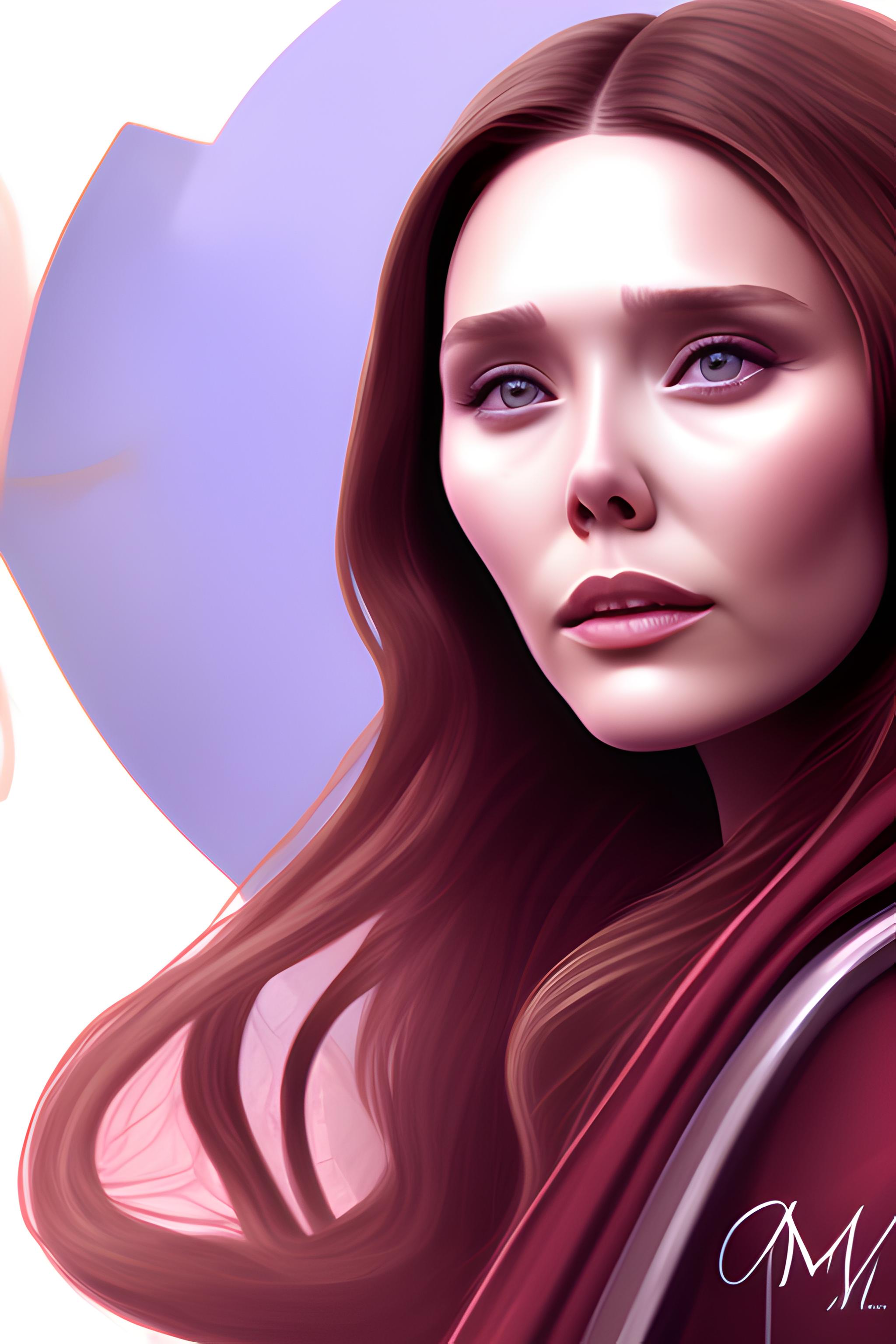 Fais mois une image avec Un logo de AC Millan  Elizabeth Olsen  